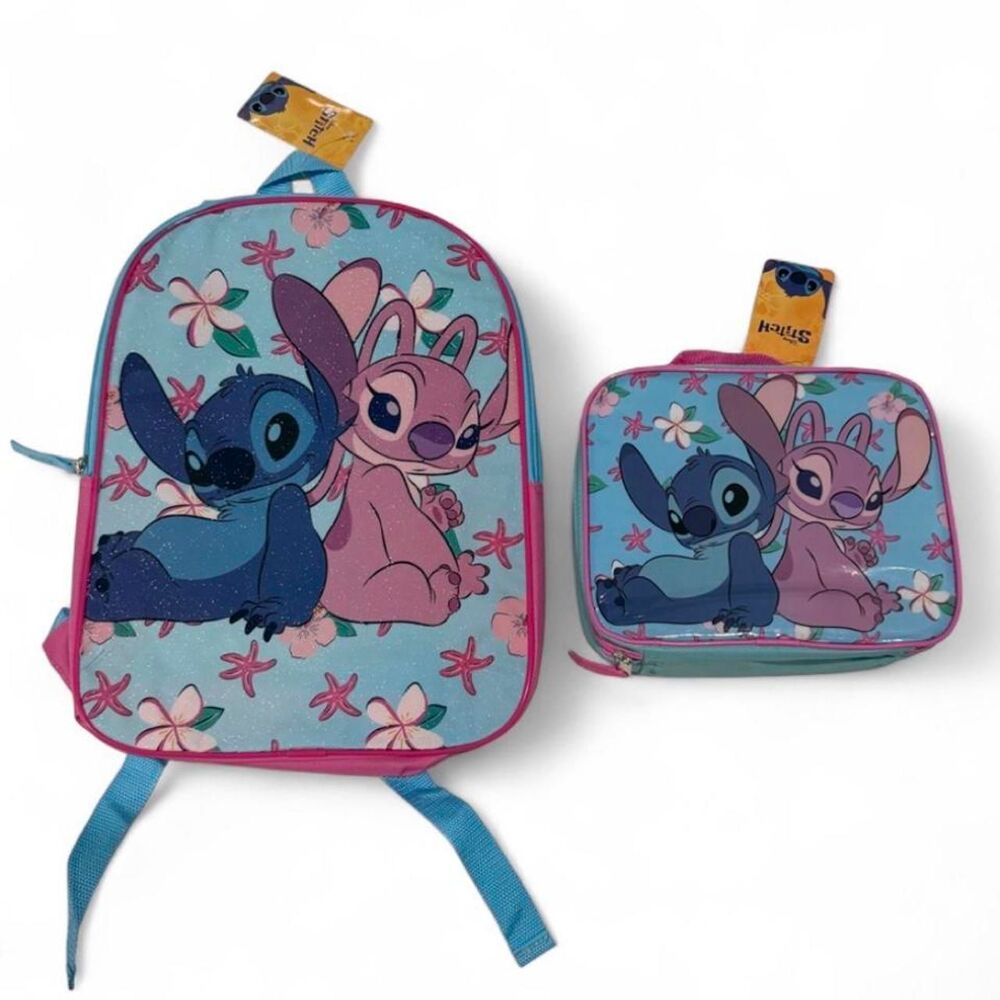 Disney Stitch and Angel backpack and lunch bag set